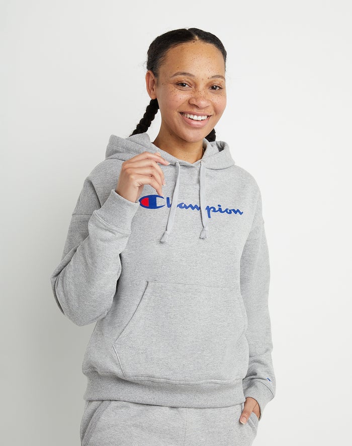 Champion Powerblend Fleece Relaxed Script Logo - Naisten Harmaat Huppari - Suomi 0367914-AV